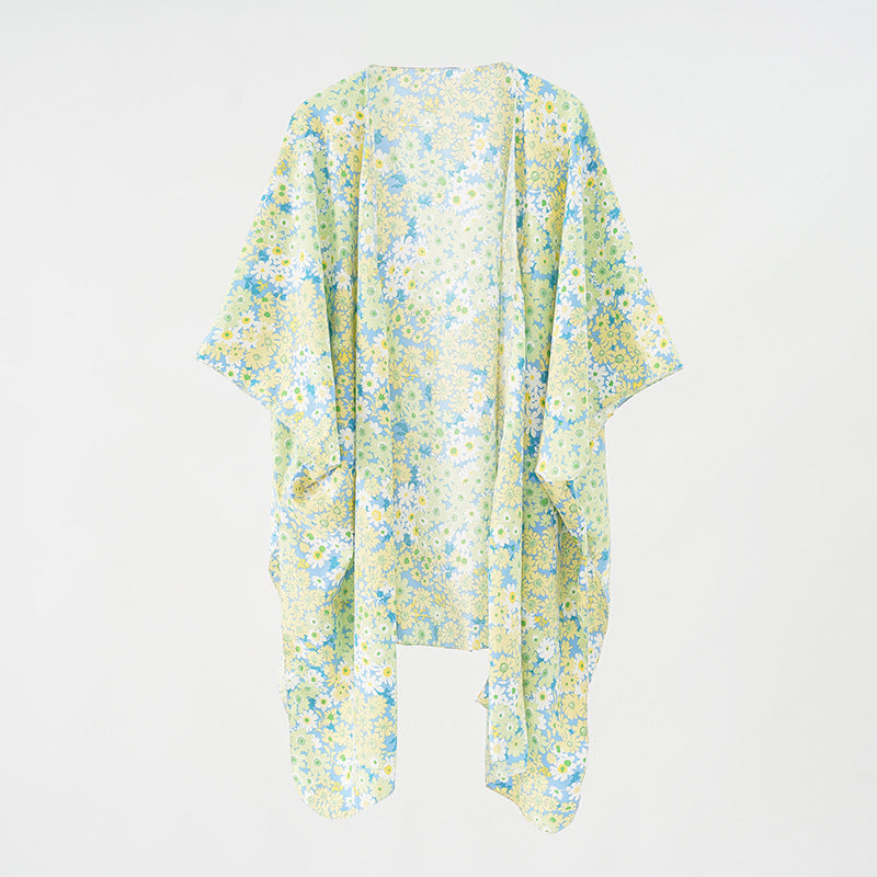 Summer Women Silk Scarf Small Floral Shawl Broom Beach Cover Up Beach Towel Long Shawl Bella Mia